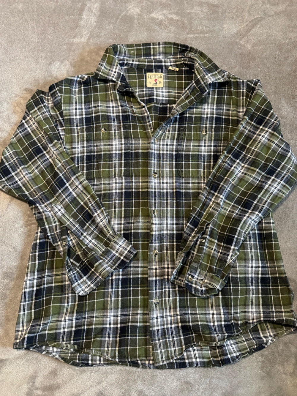RedHead Green and Navy Plaid Casual Button-Down Shirt